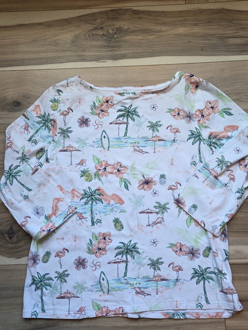 Talbots The Talbots Tee Women's XL Tropical Beach Print Long Sleeve Top